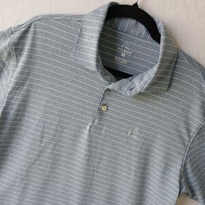 Rhoback Men’s Performance Golf Polo Shirt Medium Blue White Stripe Soft #839